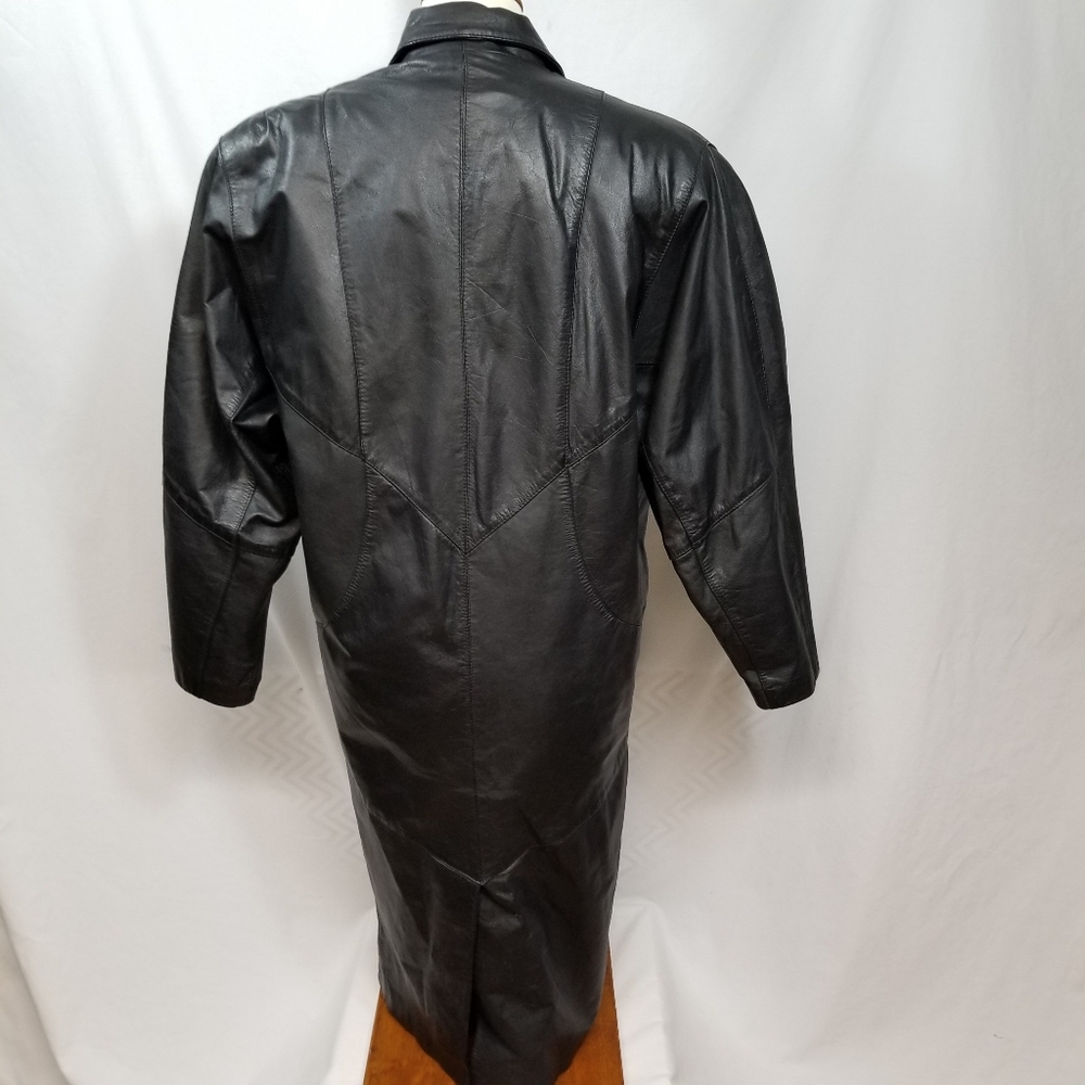 VTG Wilsons Thinsulate Black Genuine Leather Women's Petite S Button Trench Coat - Picture 2 of 15